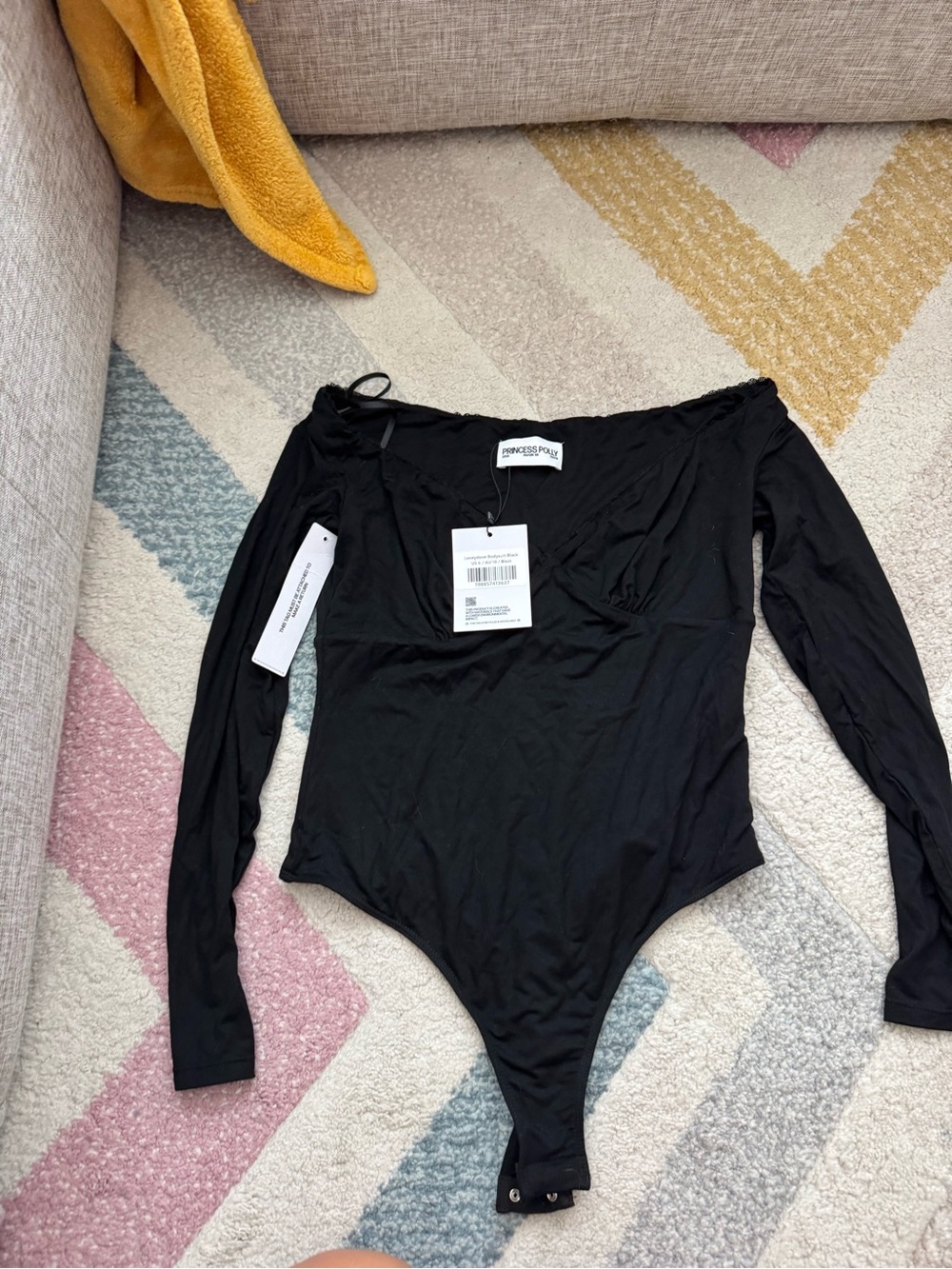 Princess Polly Black Long Sleeve Bandeau Bodysuit